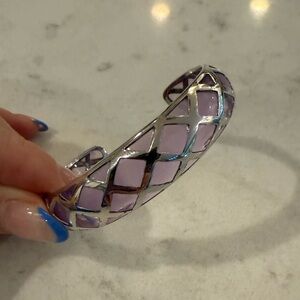 Silver and Purple Resin Bangle Bracelet